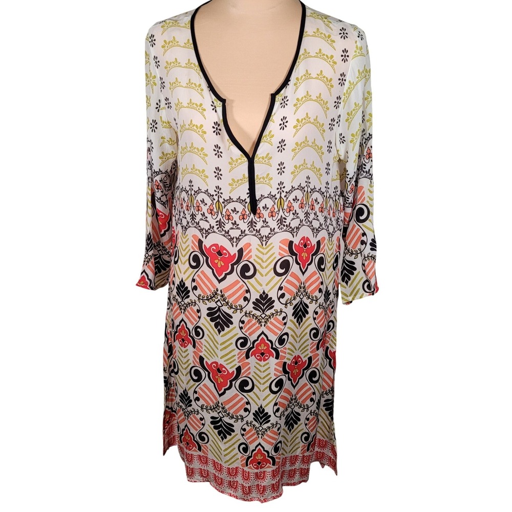 Love Kyla Viscose Tunic‎ Dress Boho Geometric Resort Swim Coverup Mediterranean